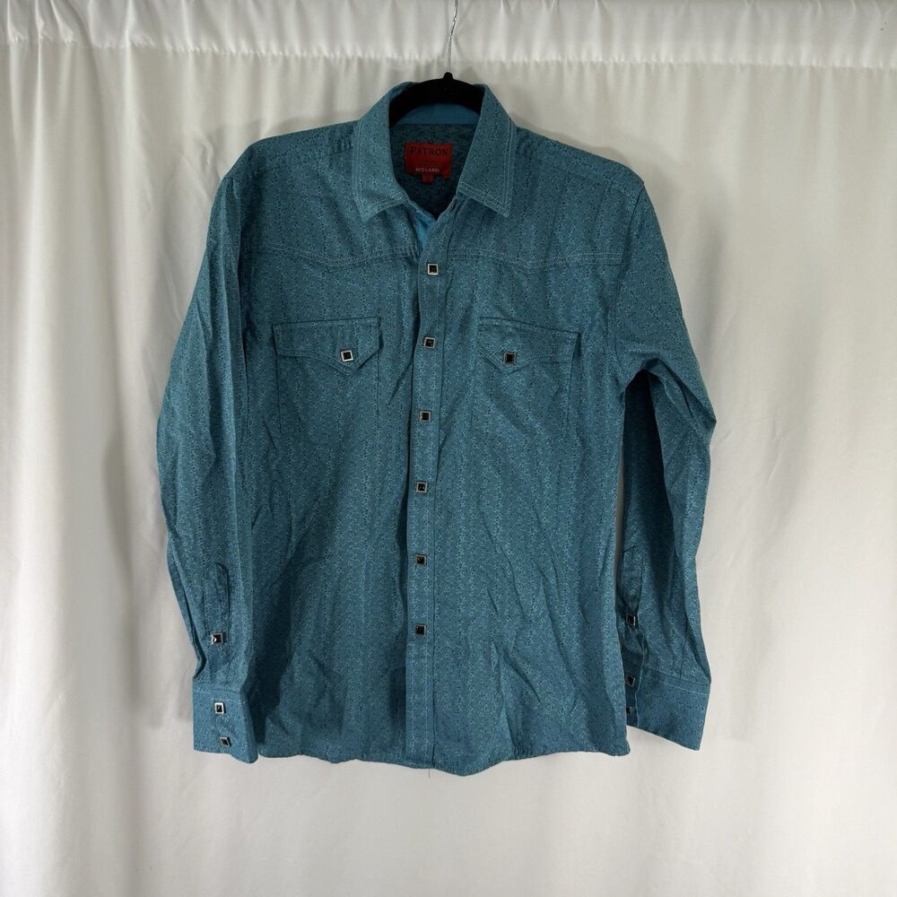 Patron CITO Red Label Pearl Snap Shirt Men's Small Blue Floral Long Sleeve
